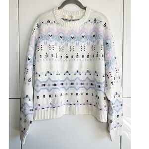 Sugar Moon Fair Aisle Sweater Apres Ski Size Medium Cream Purple Blue